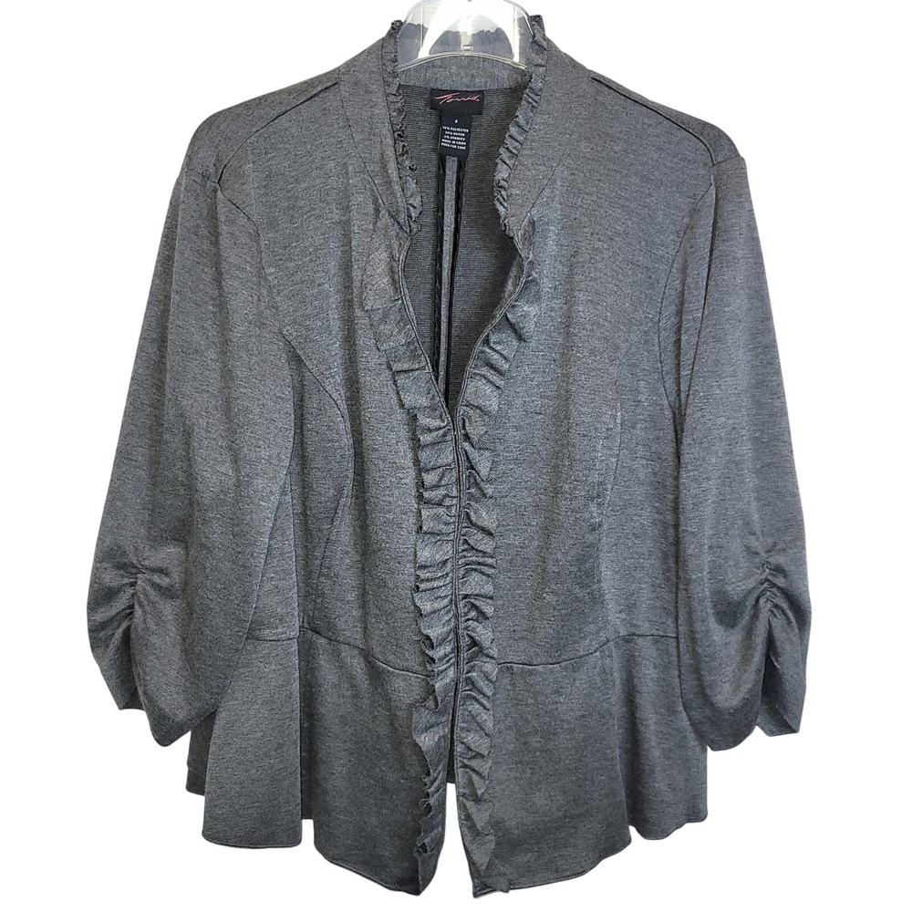 Torrid Peplum Jacket Ruffled Sz 2X Plus Charcoal Gray 3/4 Ruched Sleeve Career